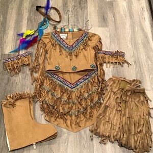 Kids Tan Fringe Costume with Colorful Accents